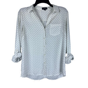 The Limited Polka Dot V Neck Roll Tab Sleeve Button Up Blouse - Size Small